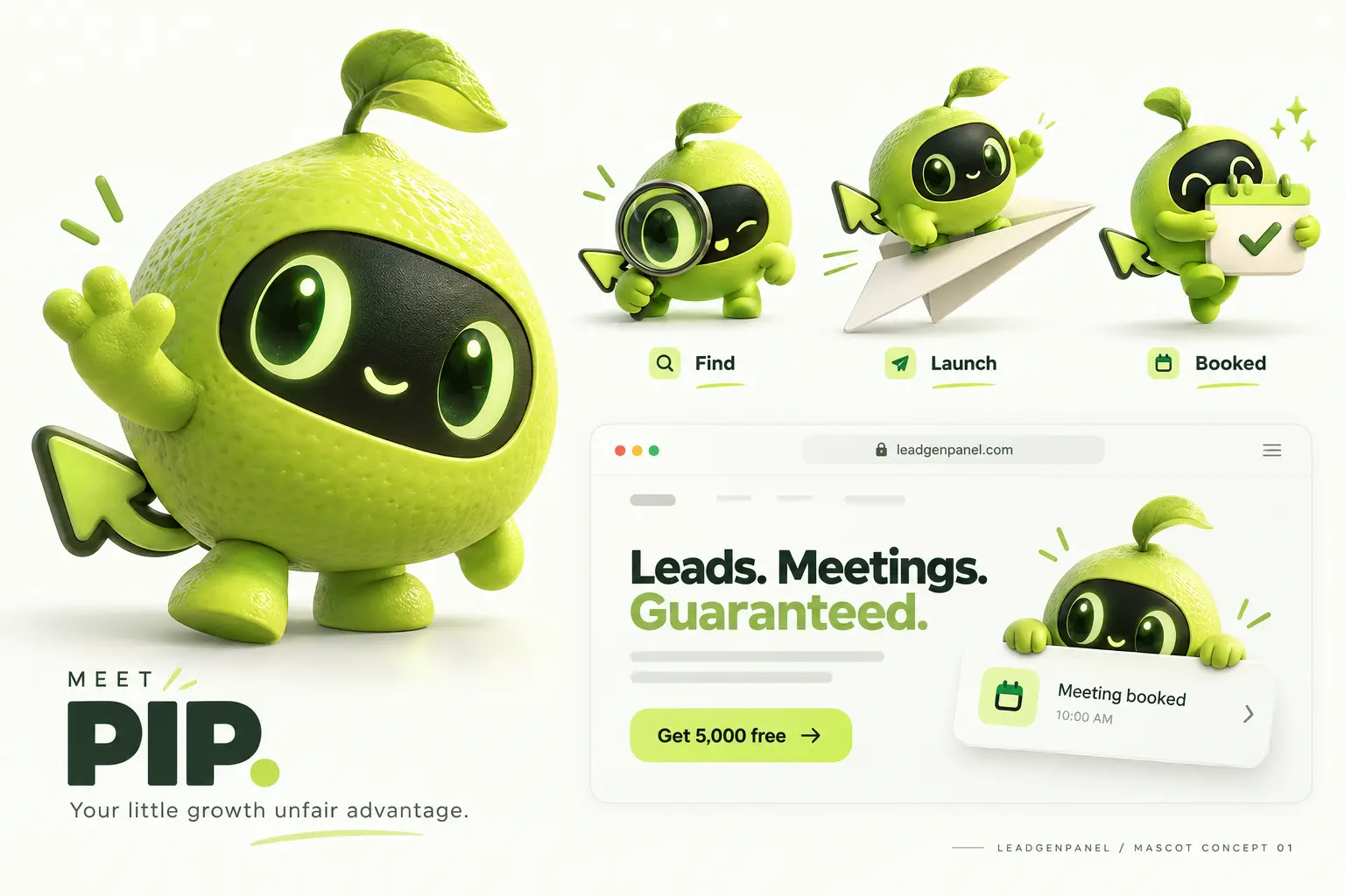 Limu original mascot concept sheet: finding, launching and celebrating meetings